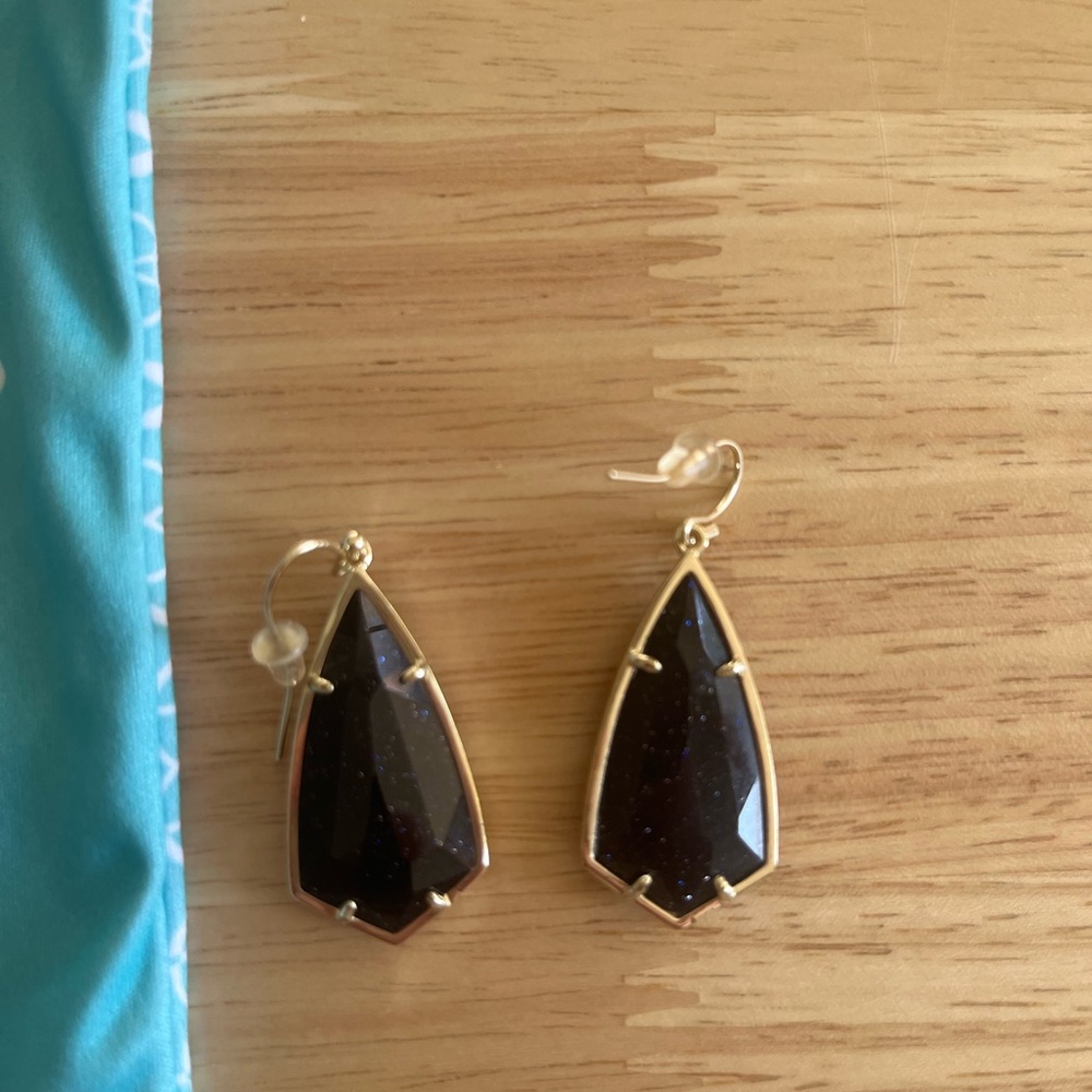 Kendra Scott Gold Carla with Navy Goldstone Earrings - Picture 2 of 3